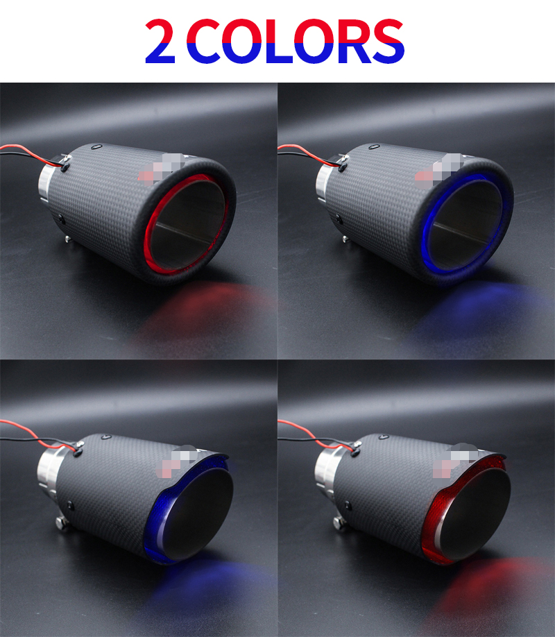 New 3 bolt matte carbon fiber LED light Exhaust Tip straight cut end twill carbon muffler for exhaust system