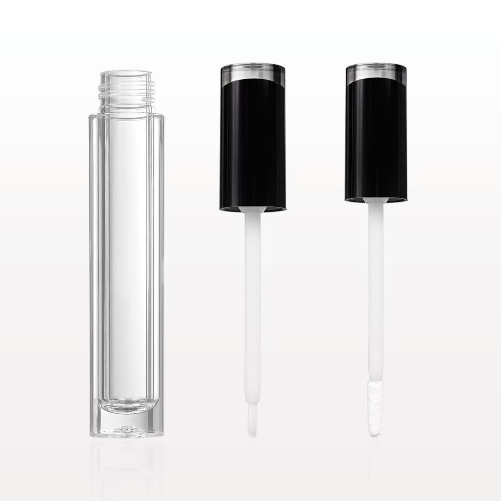 3ml Portable Cylinder Bottle Vial With Flocked Tip Doe Foot Lip Gloss Black APPlicator Cap Flacone Cosmetic