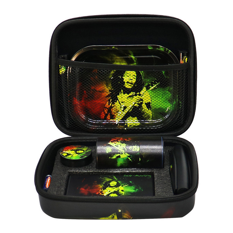 2024 Portable Premium Custom Rolling Tray Herb Smoking Set Kit Smoke Box Smoking Tray Herb Grinder Accessories Gift Set