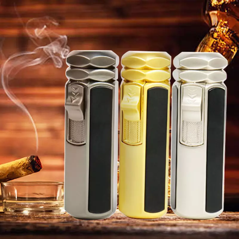 Wholesale windproof metal cigarette lighter cigar custom logo adjustable gas refillable table torch jet lighters