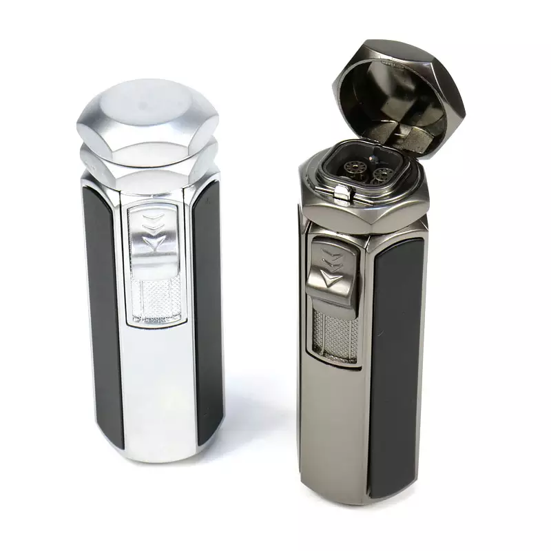 Wholesale windproof metal cigarette lighter cigar custom logo adjustable gas refillable table torch jet lighters