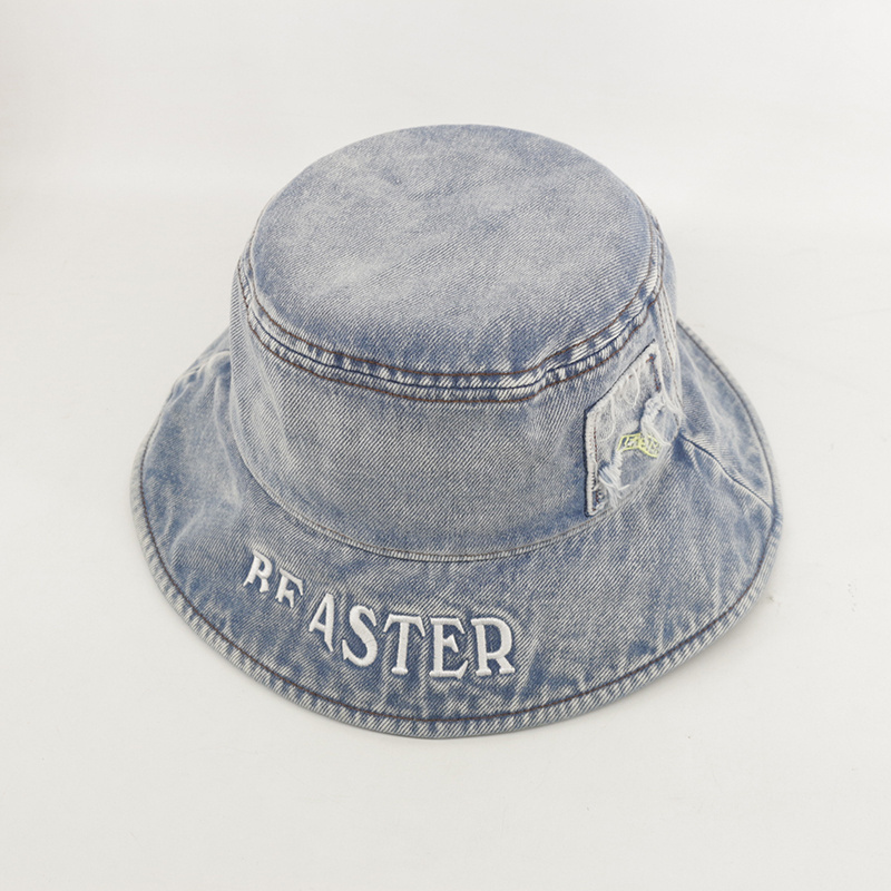 Oem Custom Distressed Vintage Wide Brim Jean Denim Fisherman Bucket sun Hats