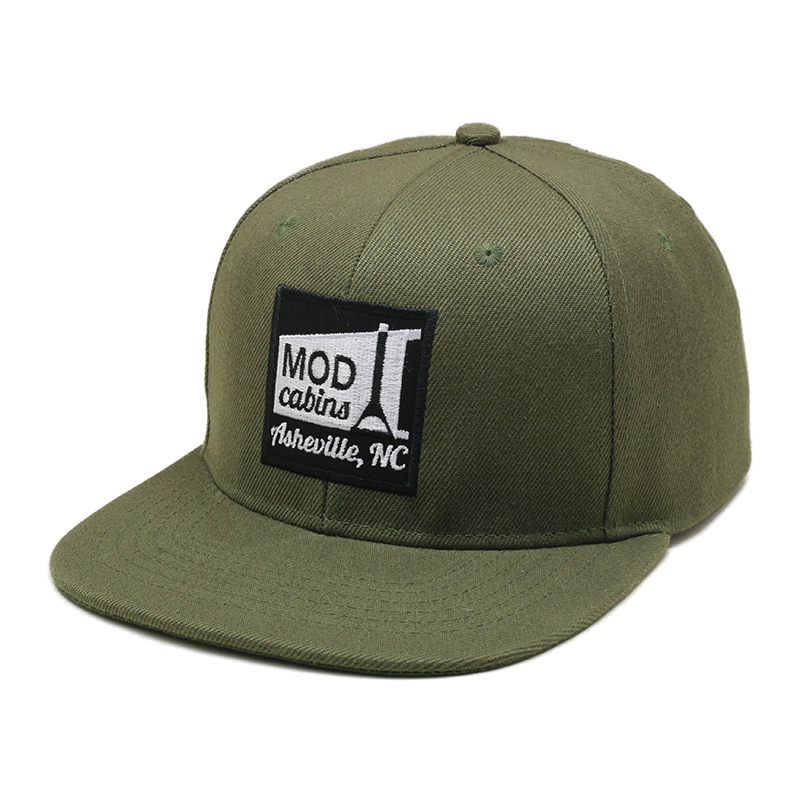 Custom Fashion design 6 Panel Embroidery Logo Army Green Flat Bill Structured Gorras Snapback Hat Caps