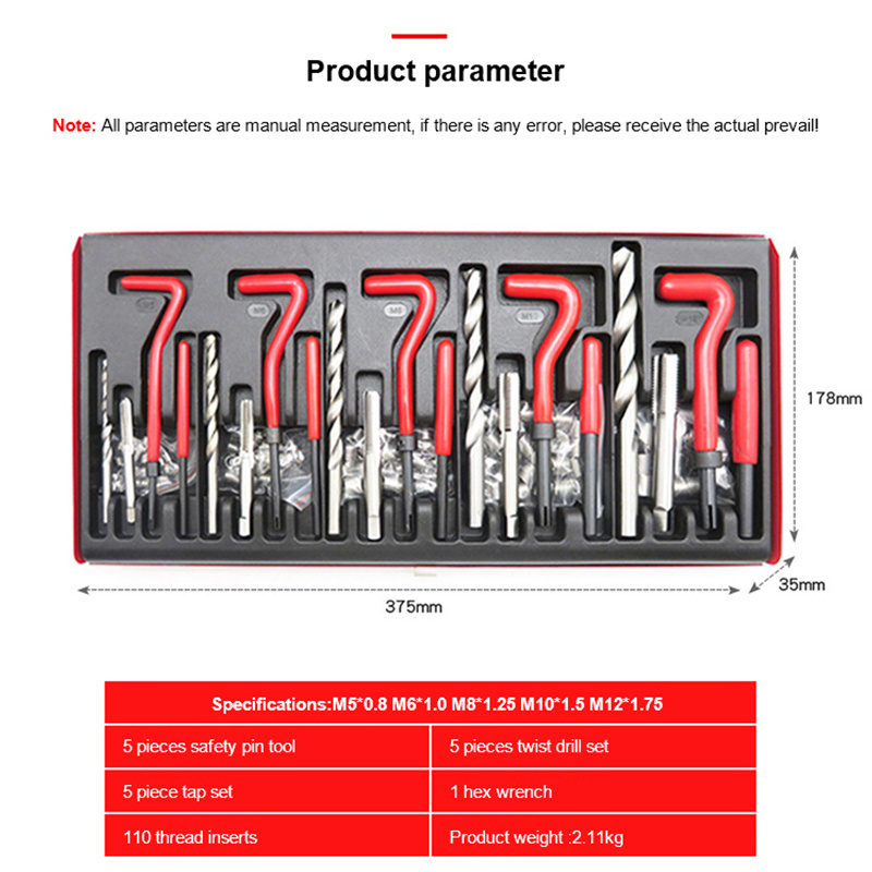 Thread Repair Kit, Thread Metric Inserts Repair Kit with Drill Bits Inserts Taps Break Off Tools Thread Repair Tool Kit