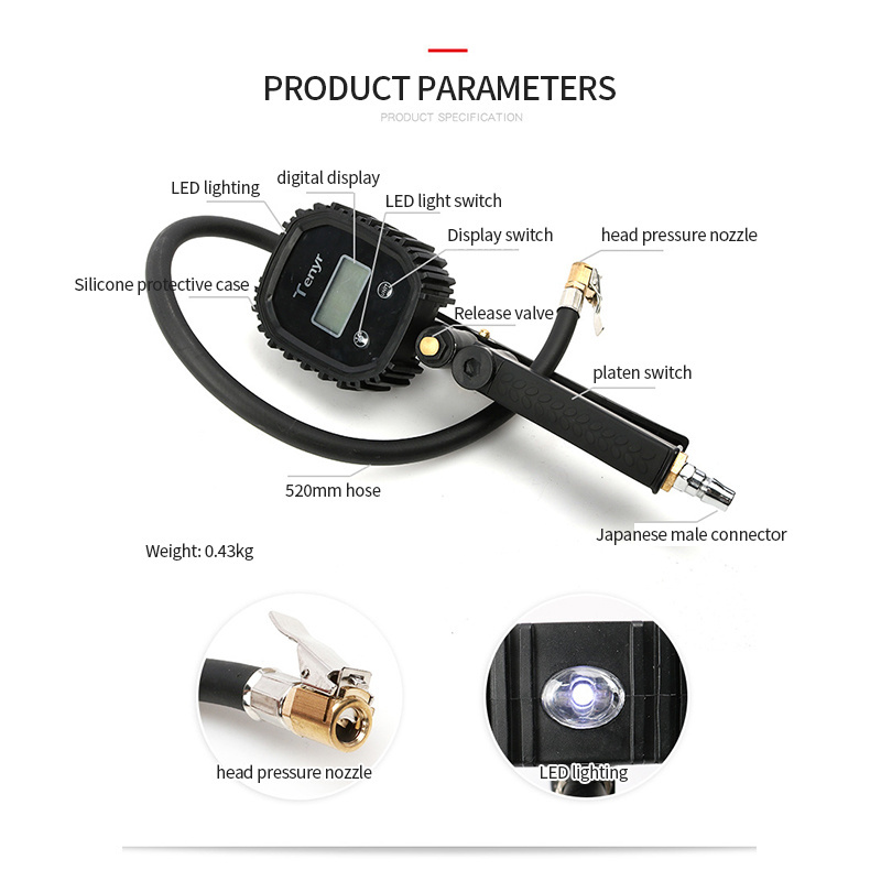 Digital Tire Inflator with Pressure Gauge 250 PSI Air Chuck and Compressor Accessories