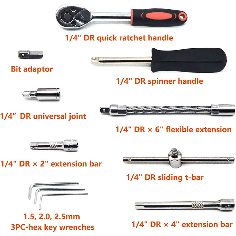 46-Piece 1/4-inch Screwdriver Drive Socket Bit Set Ratchet Wrench Tools Kit for Auto Repairing