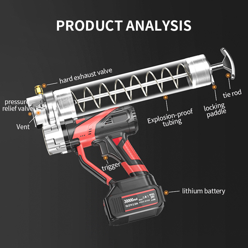 24V Electric Grease Gun 15000ps Lithium Battery High Pressure 600CC Cordless Automatic Grease Guns