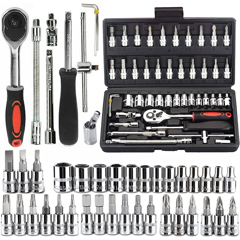 46-Piece 1/4-inch Screwdriver Drive Socket Bit Set Ratchet Wrench Tools Kit for Auto Repairing