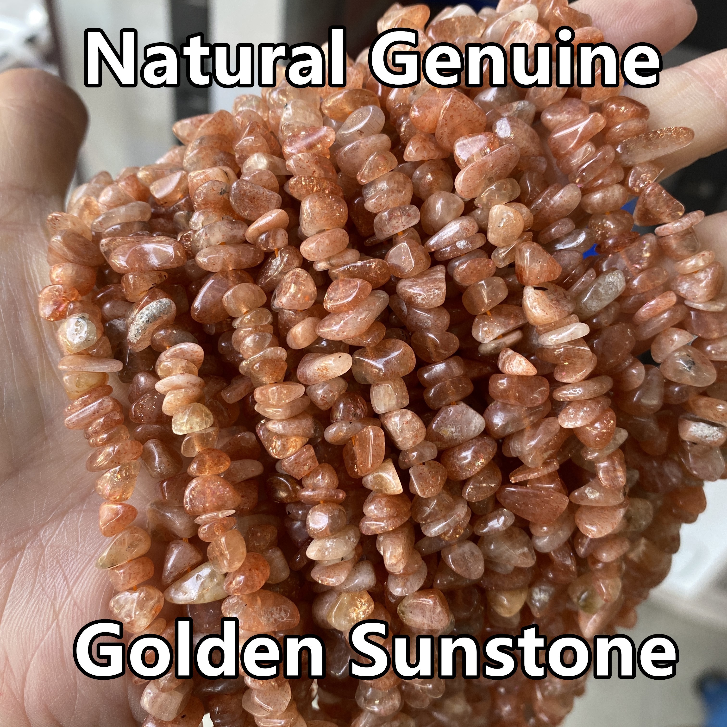 Orange Moonstone Golden Strawberry Quartz Natural Stone Gemstone Small Loose Freeform Tumble Irregular Chips Strand Sunstone