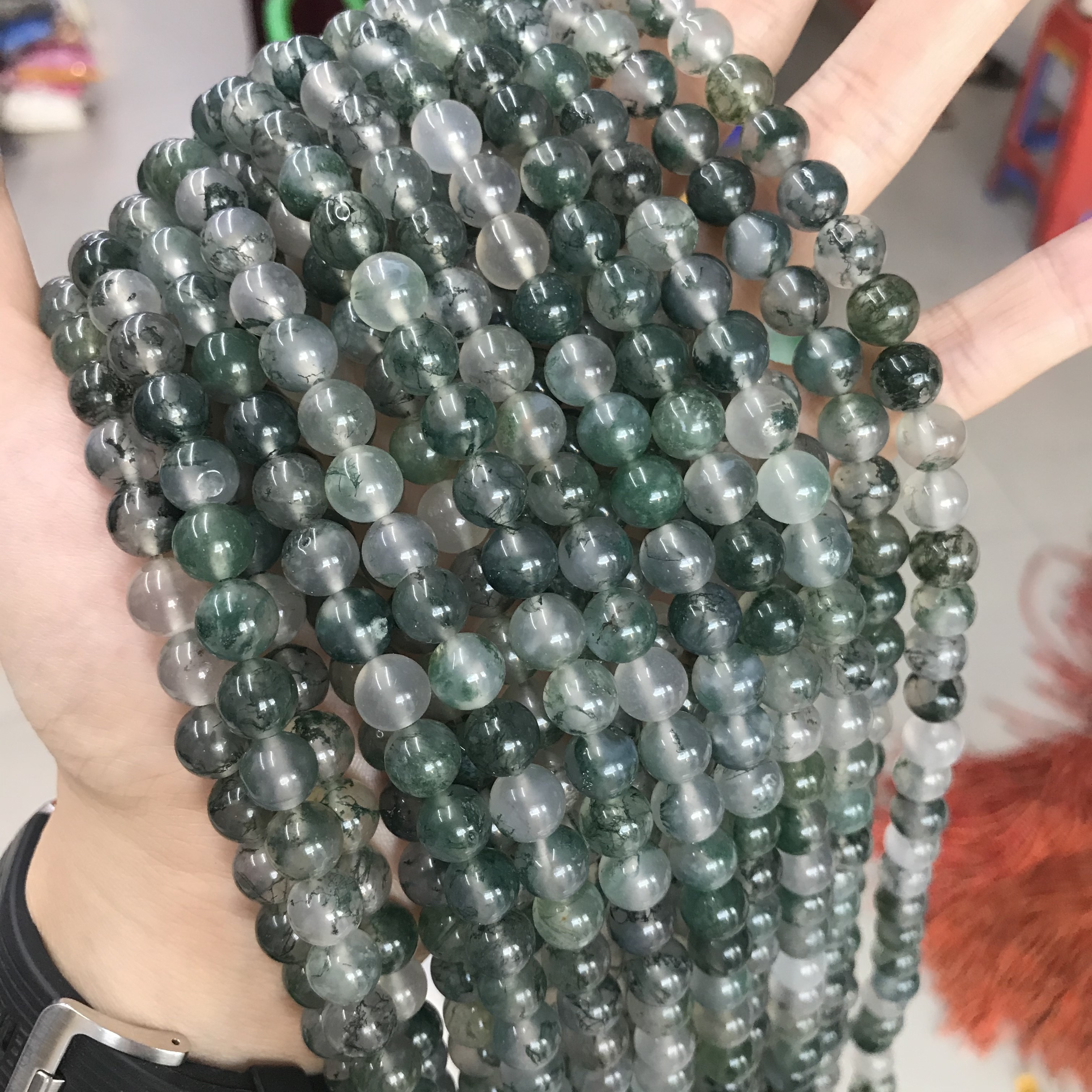 Moss Agate High GRADE Natural Nature Stone Gemstone Smooth Loose Round Beads Green Moss Agate