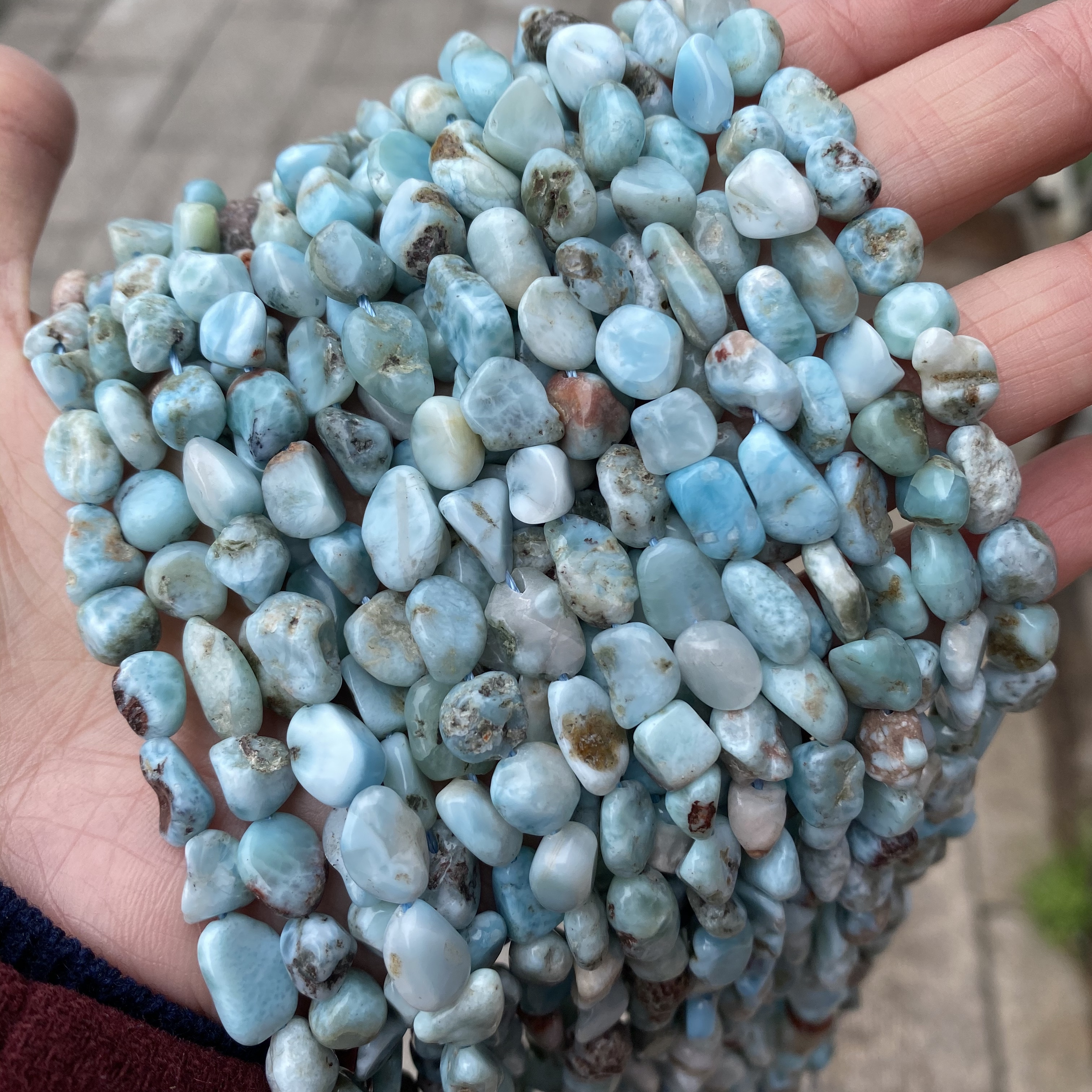 Larimar Stone Natural Gemstone Beads for Sale Wholesale Smooth Loose Large Big Freeform Irregular Chips Larimar Tumbles