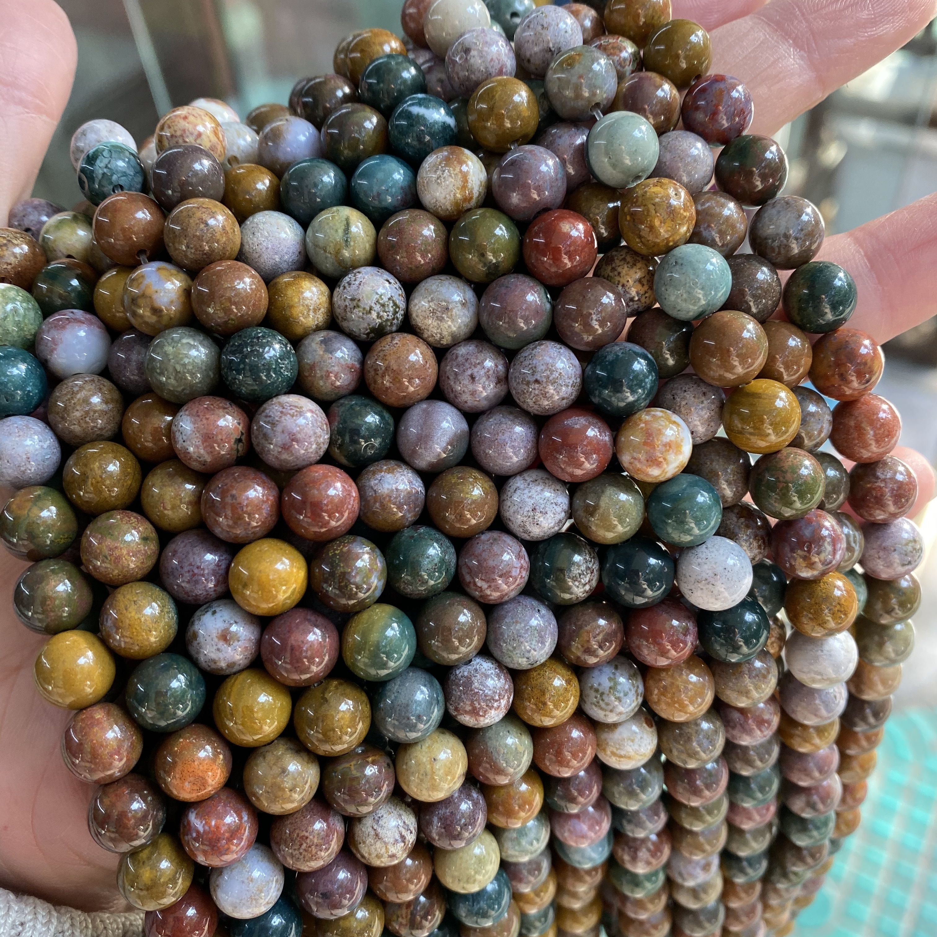 Ocean Agate Stonebeads Wholesale Natural Stone Smooth Loose Round Frosted Faceted beads Coral Ocean Agate for DIY Jewelry Making