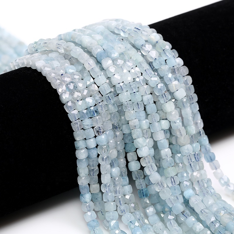 Natural Semi-precious Stone 4*4mm Faceted Aquamarine Amazonite Lapis Lazuli Cube Cubic Beads for Jewelry Making