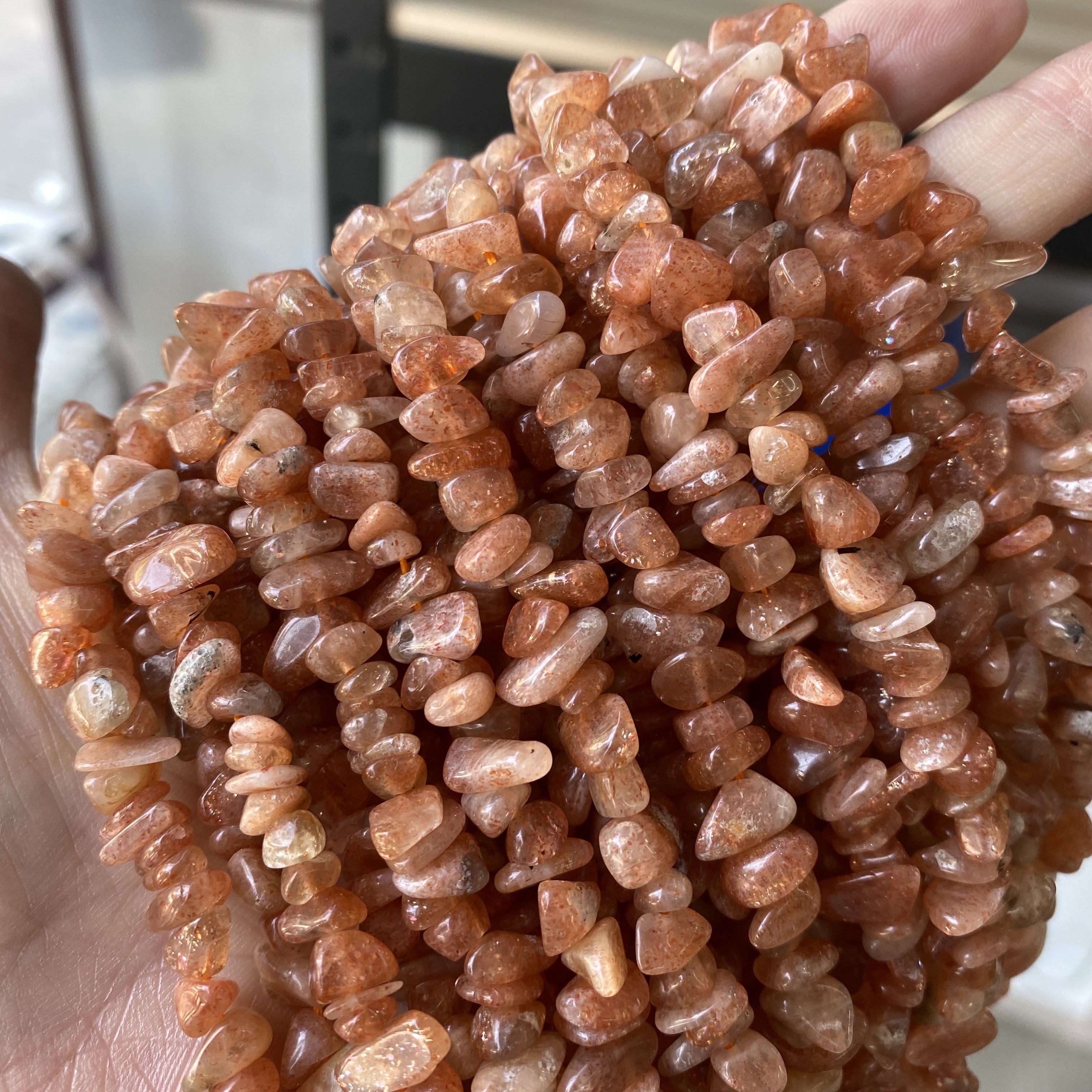 Orange Moonstone Golden Strawberry Quartz Natural Stone Gemstone Small Loose Freeform Tumble Irregular Chips Strand Sunstone