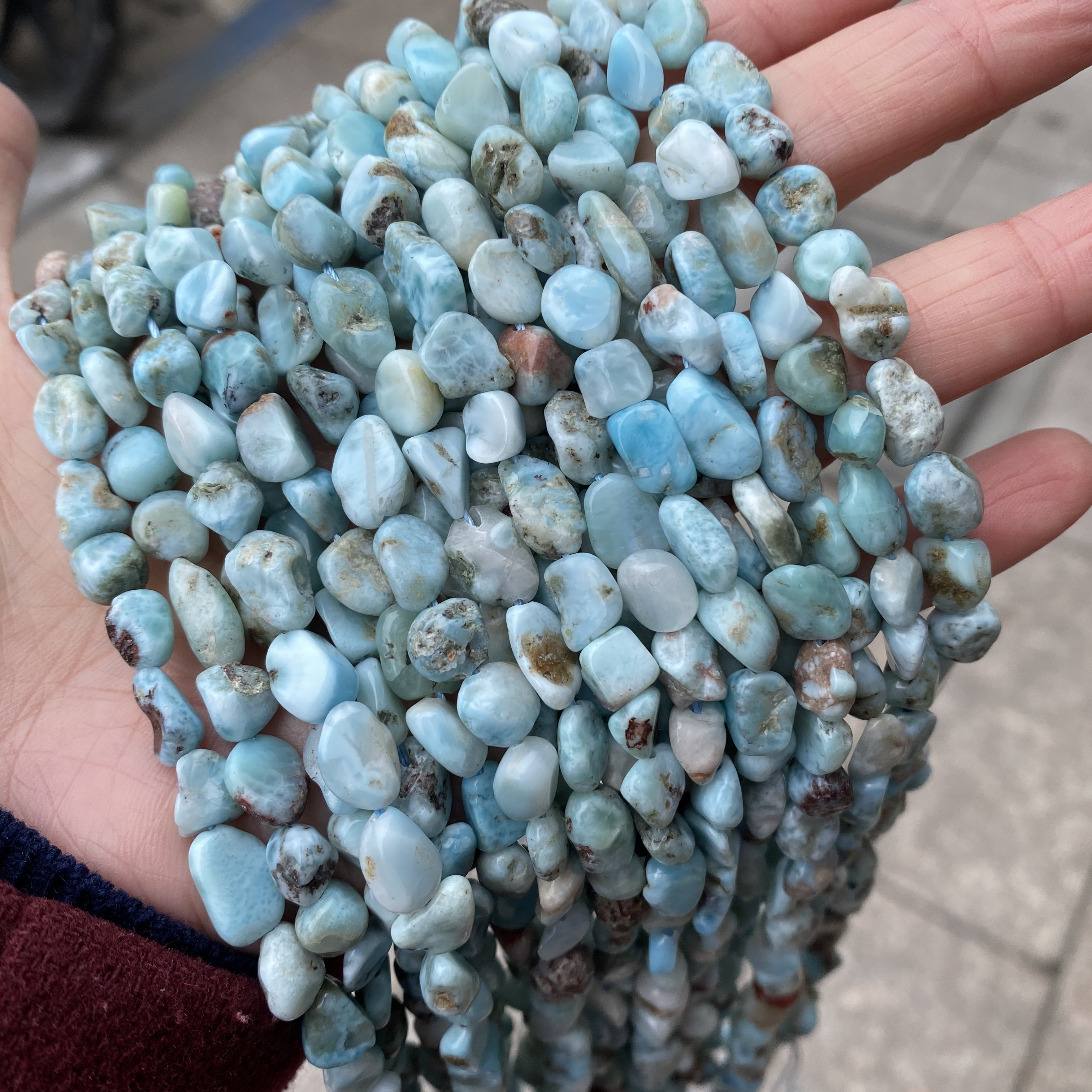 Larimar Stone Natural Gemstone Beads for Sale Wholesale Smooth Loose Large Big Freeform Irregular Chips Larimar Tumbles