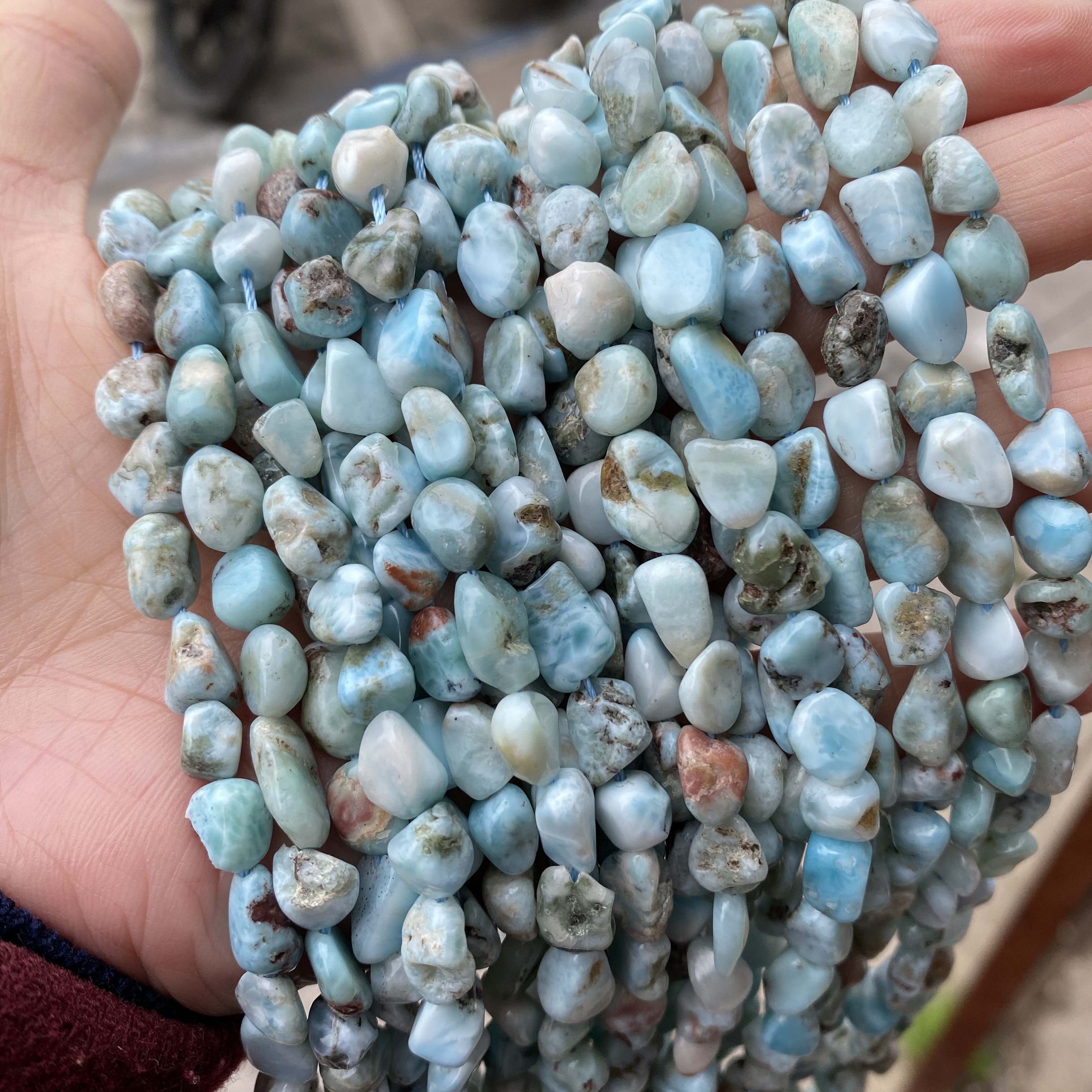 Larimar Stone Natural Gemstone Beads for Sale Wholesale Smooth Loose Large Big Freeform Irregular Chips Larimar Tumbles