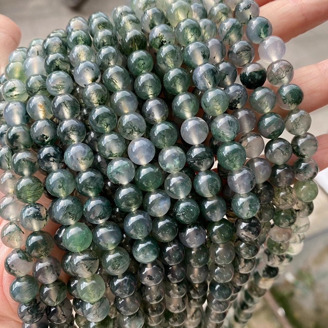 Moss Agate High GRADE Natural Nature Stone Gemstone Smooth Loose Round Beads Green Moss Agate