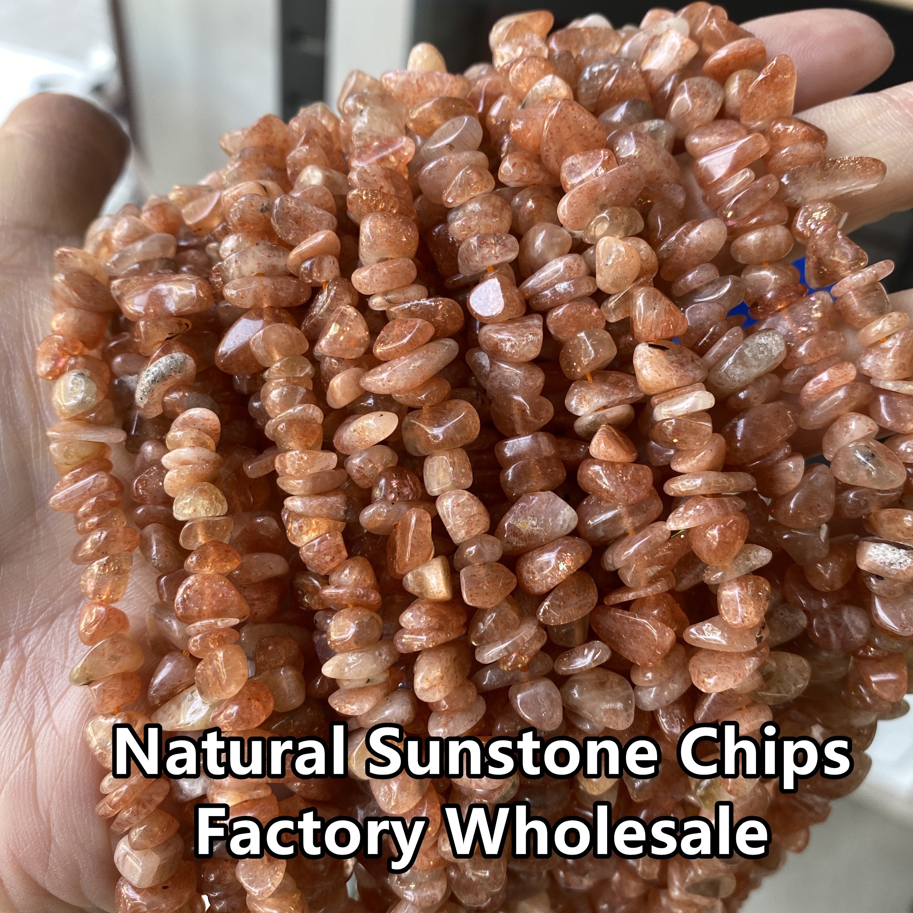 Orange Moonstone Golden Strawberry Quartz Natural Stone Gemstone Small Loose Freeform Tumble Irregular Chips Strand Sunstone