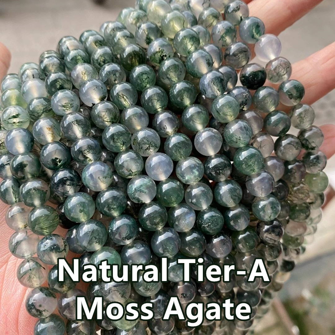 Moss Agate High GRADE Natural Nature Stone Gemstone Smooth Loose Round Beads Green Moss Agate