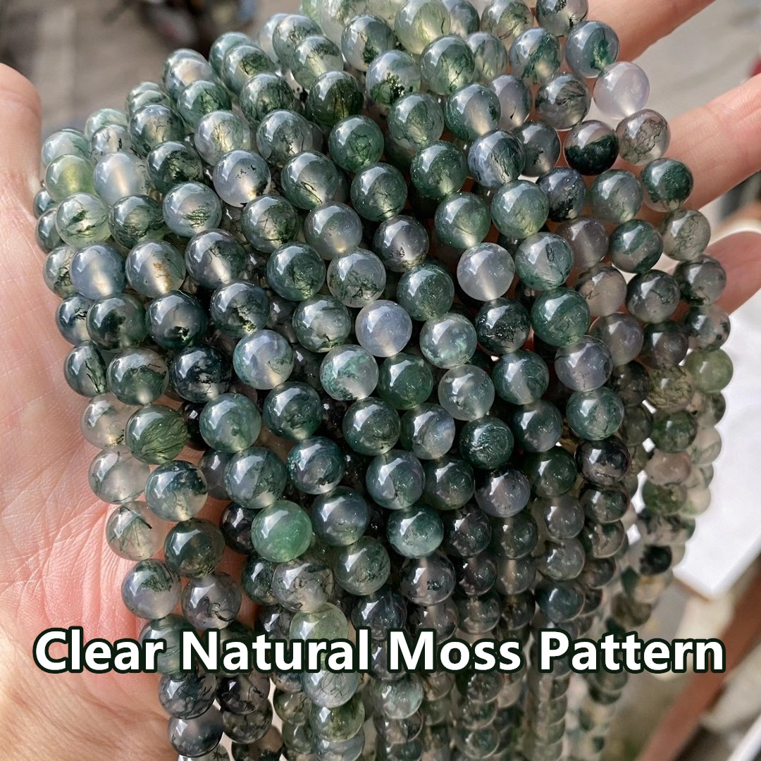 Moss Agate High GRADE Natural Nature Stone Gemstone Smooth Loose Round Beads Green Moss Agate