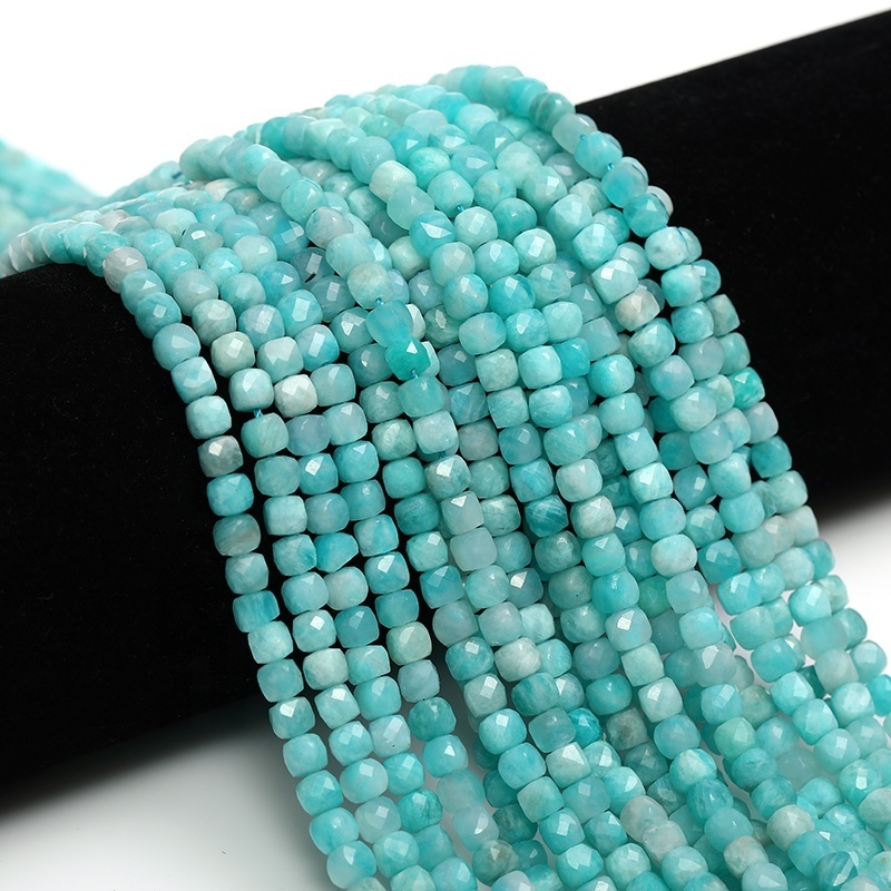 Natural Semi-precious Stone 4*4mm Faceted Aquamarine Amazonite Lapis Lazuli Cube Cubic Beads for Jewelry Making