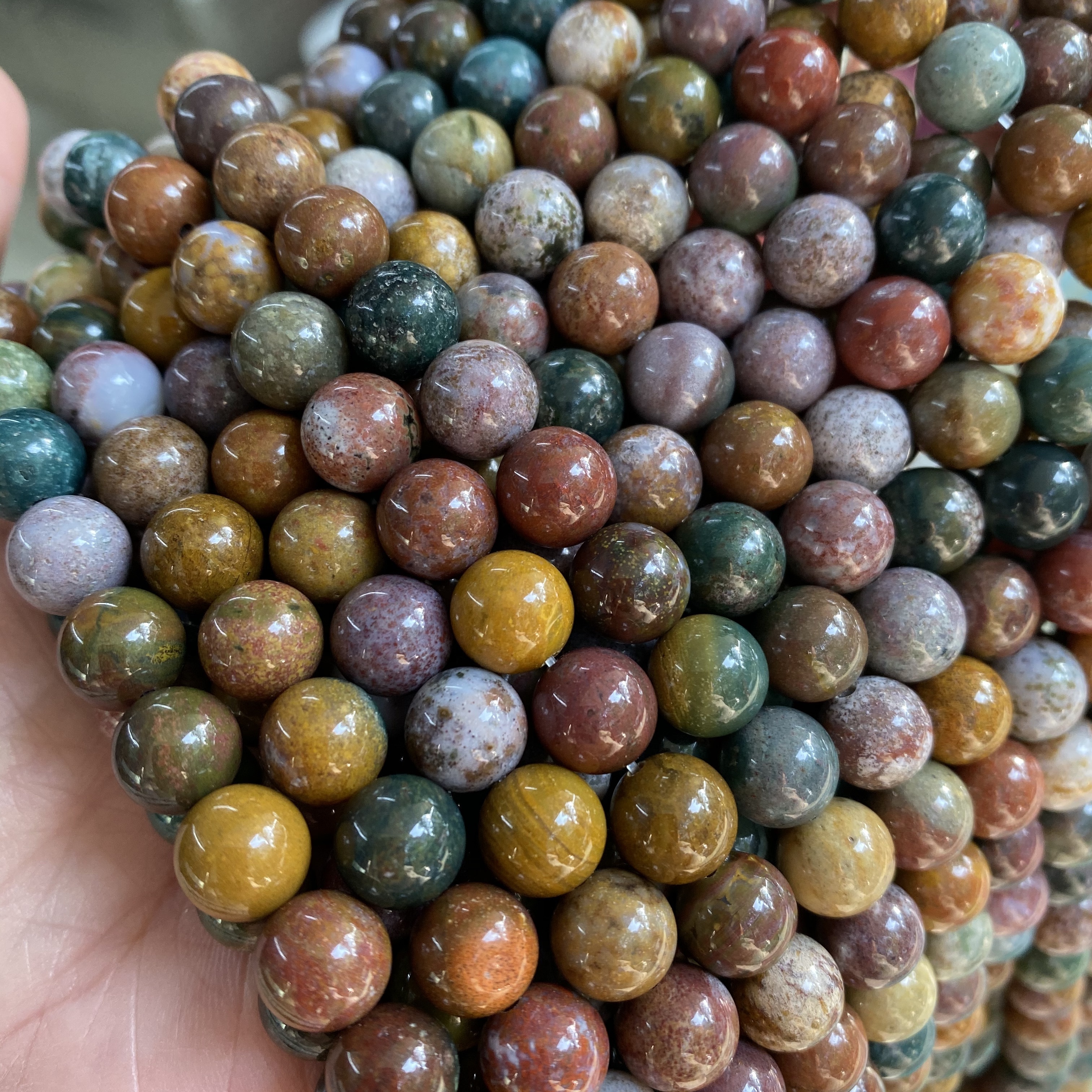 Ocean Agate Stonebeads Wholesale Natural Stone Smooth Loose Round Frosted Faceted beads Coral Ocean Agate for DIY Jewelry Making