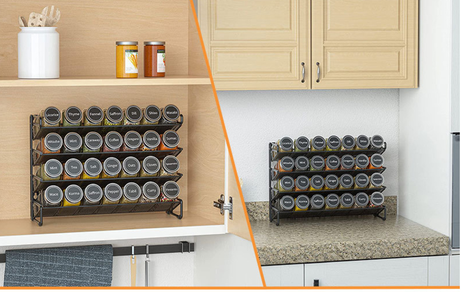 4 Tier Black Metal Seasoning Bottles Display Rack Spice Organizer For Home Kitchen Countertop Cabinet Supermarket Wall Mount