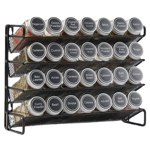 4 Tier Black Metal Seasoning Bottles Display Rack Spice Organizer For Home Kitchen Countertop Cabinet Supermarket Wall Mount