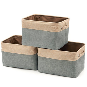 Organizer for Nursery Shelf Office Collapsible Fabric Boxes with Cotton Handles Foldable Closet Toys Storage Basket Bins