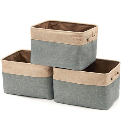 Organizer for Nursery Shelf Office Collapsible Fabric Boxes with Cotton Handles Foldable Closet Toys Storage Basket Bins