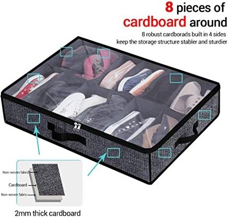 Eco-Friendly Collapsible Foldable Clear 12 Pockets Storage Bag Under Bed Fabric Shoe Organizer With Zipper And Handles