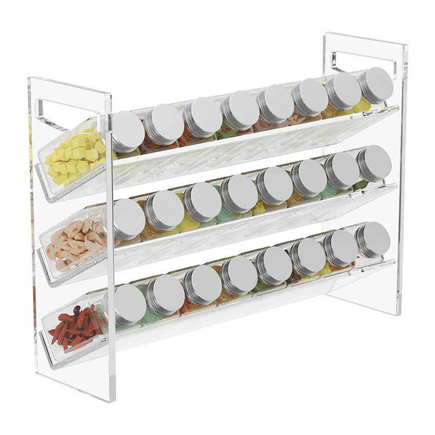 Flat Package 3-Tier Clear Acrylic Seasoning Shelf Spice Jars Holder Rack Set For Home Pantry Cabinet Kitchen Organization