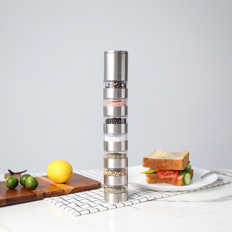 Portable Outdoor Camping Picnic Utensils Adjustable Stackable Stainless Steel Spice Jars Salt And Pepper Grinder Mill Set