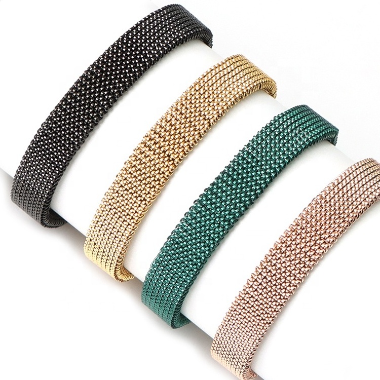 Custom New Mixed Color Rainbow Brown Blue Gold Spring Bracelet Elastic Mesh Design Jewelry Men Stainless Steel Stretch Bracelet