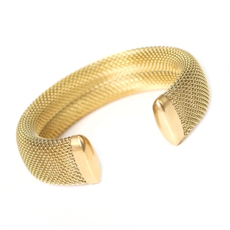 18K Gold Dubai Bangles For Women Middle East Gold Bangles Ethiopian Saudi Arabia Mesh Bracelets African Wedding Jewelry Gift