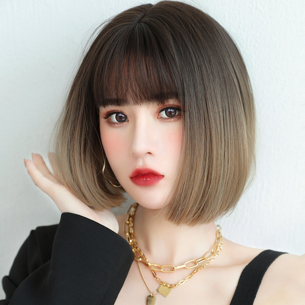 7JHH Wholesale Ombre Short Bob Hair Wig  Vendor Korean 150% 180% Density Wig With Bangs Synthetic Hair Cosplay Bob Wigs