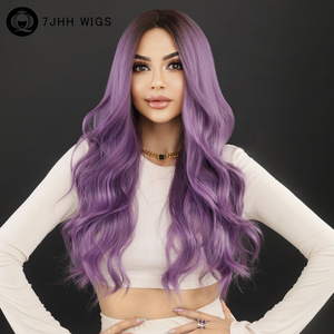 Wigs Factory Synthetic Wig Ombre Light Purple Long Middle Part Hair Daily Natural Hair Wig Wavy for Women Premium Fibre Hair