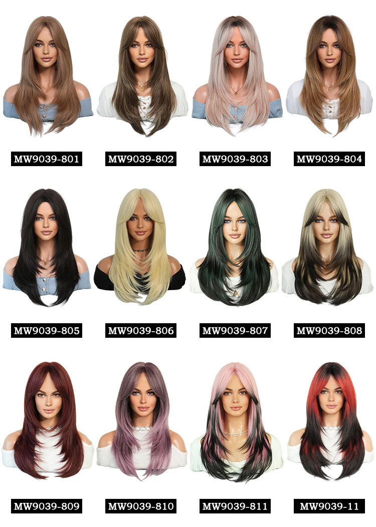 Synthetic Hair Wig Wholesale Long Straight Wigs with Bangs,Ombre Piruca Blonde Layered Wig for Women Natural Perruques