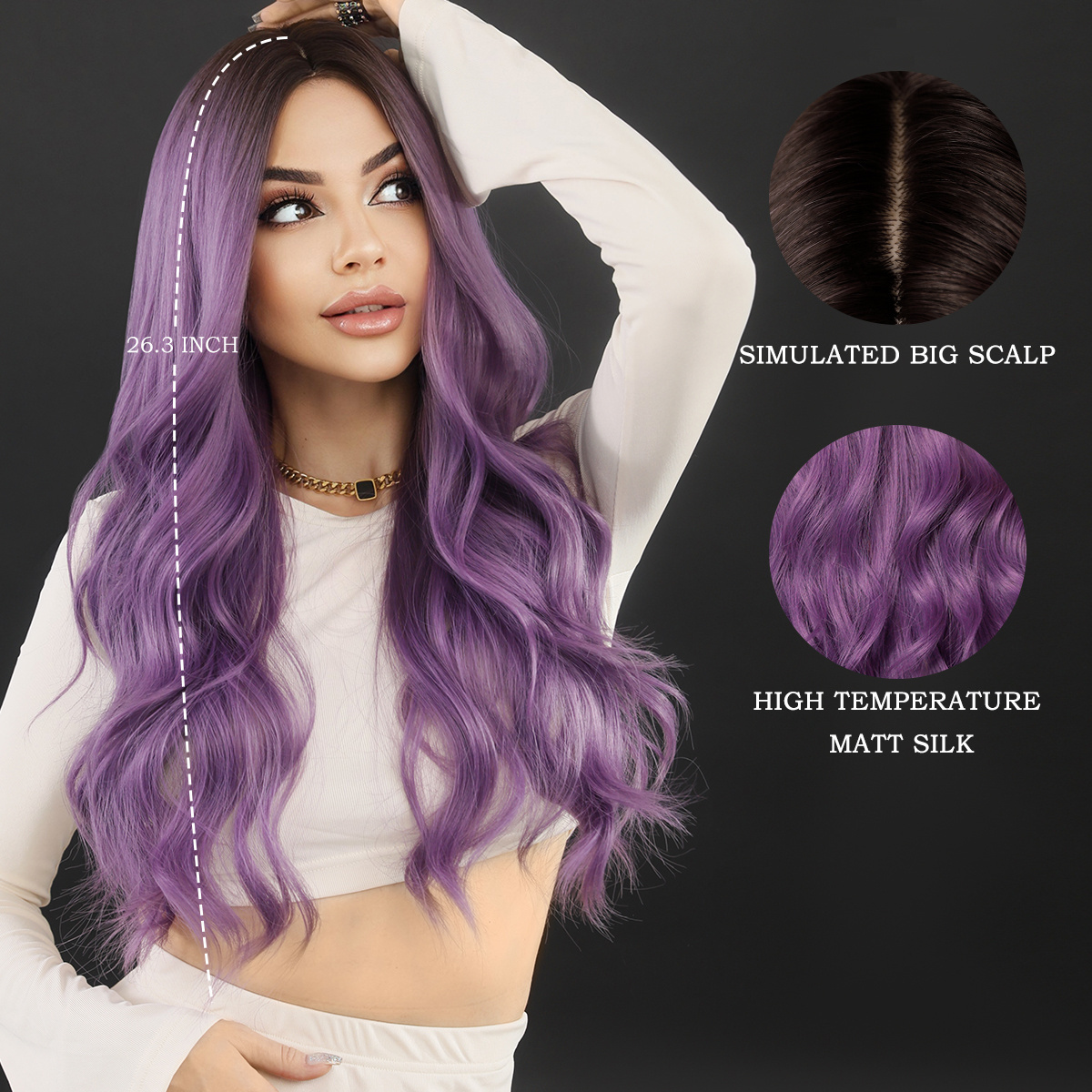 Wigs Factory Synthetic Wig Ombre Light Purple Long Middle Part Hair Daily Natural Hair Wig Wavy for Women Premium Fibre Hair