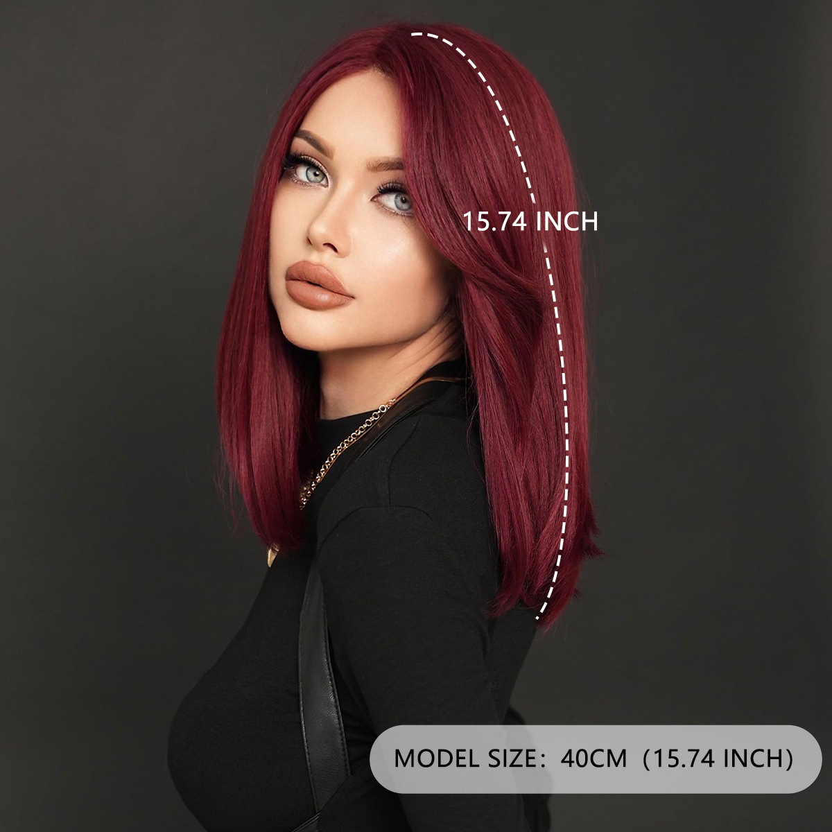 Yaki Lace Wig for Women Straight Shoulder Length Red Wine Lace Front Wigs Burgundy Kanekalon Synthetic Bob Short Hair 16 Inch