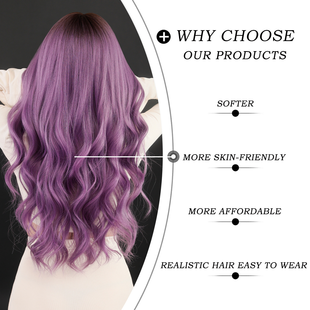 Wigs Factory Synthetic Wig Ombre Light Purple Long Middle Part Hair Daily Natural Hair Wig Wavy for Women Premium Fibre Hair