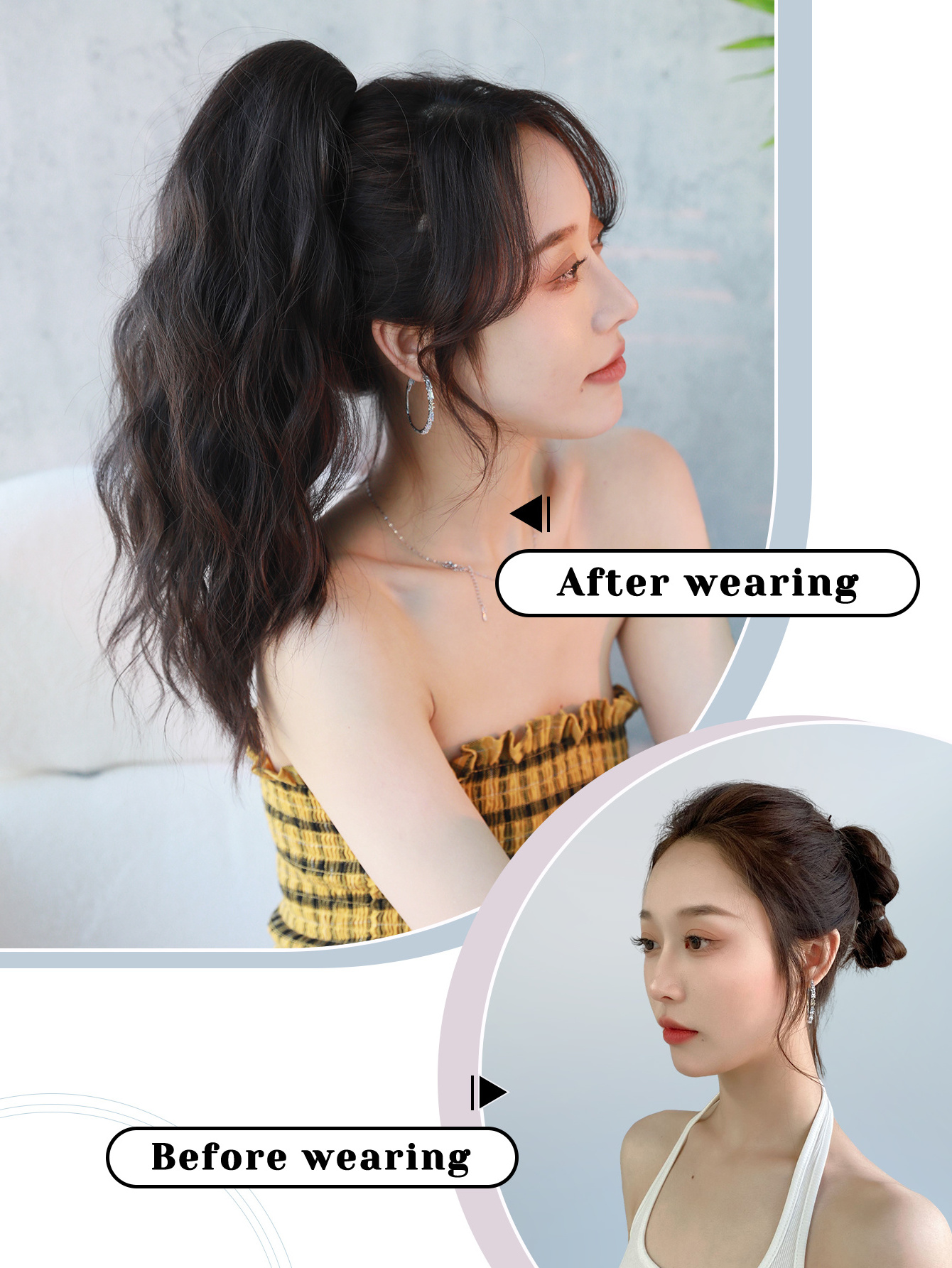 Black Ponytail Extension Claw for Women Curly Hair Piece 18