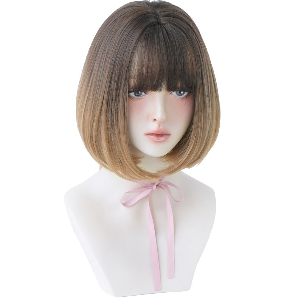 7JHH Wholesale Ombre Short Bob Hair Wig  Vendor Korean 150% 180% Density Wig With Bangs Synthetic Hair Cosplay Bob Wigs