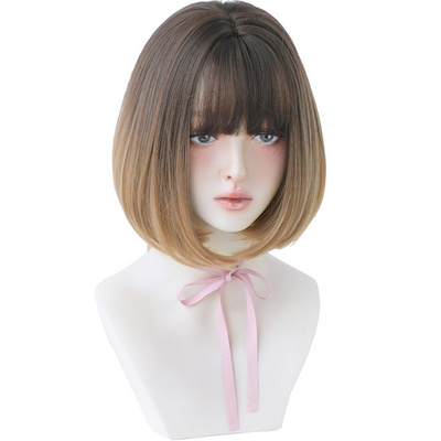 7JHH Wholesale Ombre Short Bob Hair Wig  Vendor Korean 150% 180% Density Wig With Bangs Synthetic Hair Cosplay Bob Wigs