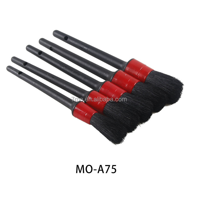 7mo Natural Boar Hair Detailing Brush 5pcs Set Automotive Non-Slip Detail Brushes Cleaning Wheels Car Interior Cleaning Brush