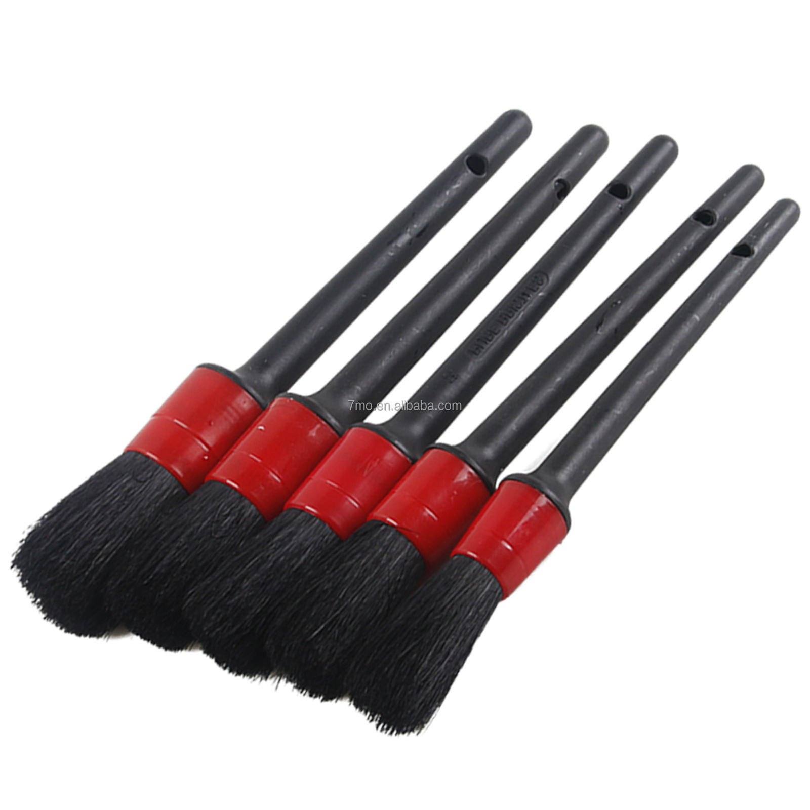 7mo Natural Boar Hair Detailing Brush 5pcs Set Automotive Non-Slip Detail Brushes Cleaning Wheels Car Interior Cleaning Brush