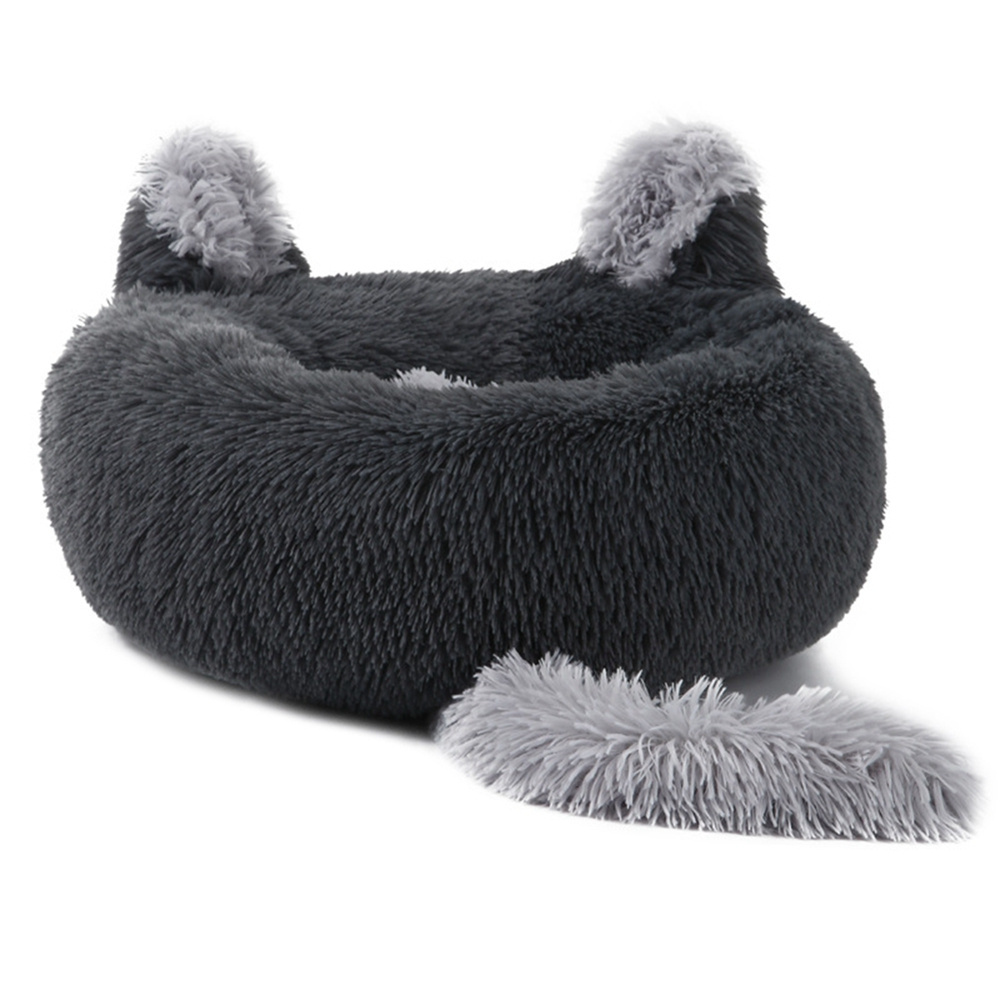 Fluffy Plush Calming Round Donut Anti Anxiety Pet Dog Cat Bed with Ear Tail