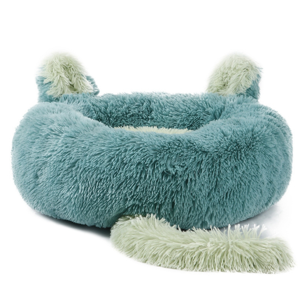 Fluffy Plush Calming Round Donut Anti Anxiety Pet Dog Cat Bed with Ear Tail