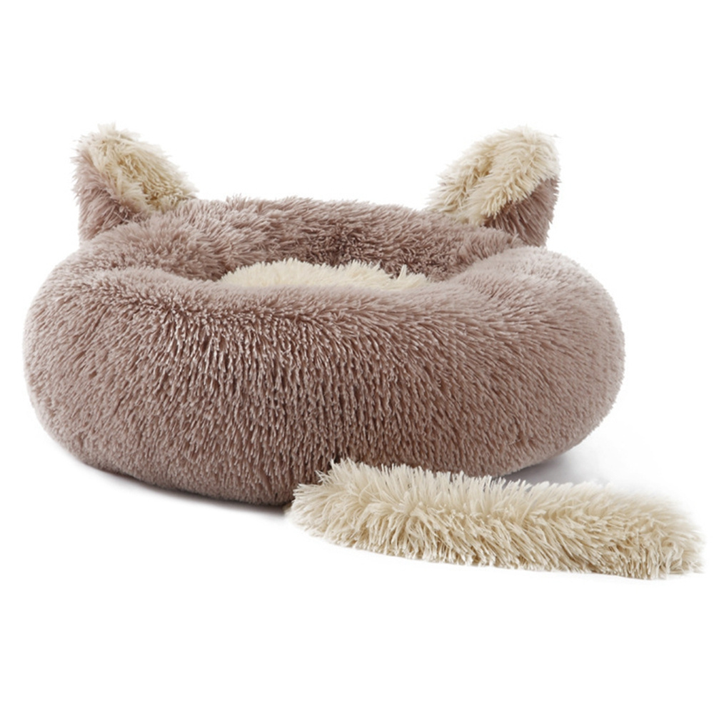 Fluffy Plush Calming Round Donut Anti Anxiety Pet Dog Cat Bed with Ear Tail