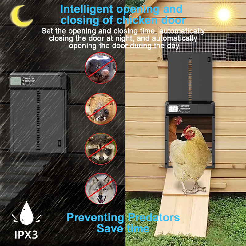 Upgraded Aluminum Alloy with Light Sensing Waterproof Farm Chicken Cage Automatic Door